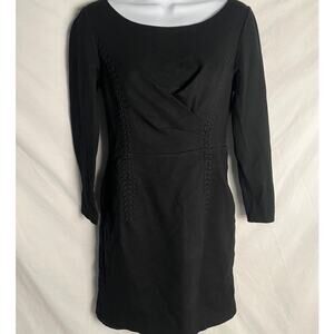 Kobi Halperin Black Long Sleeve Sheath Dress Lace Detail Size 4